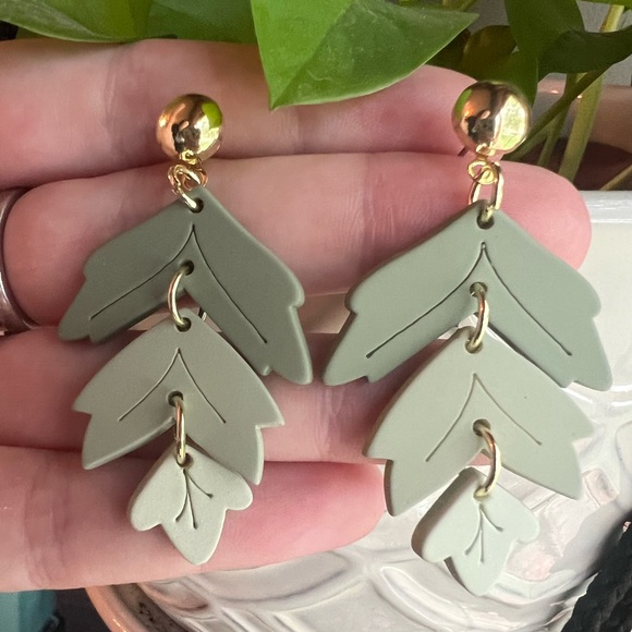NEW Polymer Clay Leaf Design Drop Earrings - Picture 2 of 5